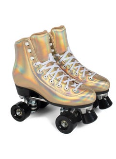 Buy Men's And Women's Professional Indoor/Outdoor Beginner Advanced PU Leather High-Top Four-Wheel Double-Row Design Shiny Skates in Saudi Arabia