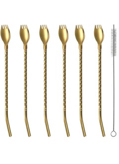 Buy Set of 6 3-in-1 Stainless Steel Cocktail Spoons and Forks with Cleaning Brush in Egypt