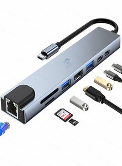Buy 8 In1 USB C Type C HUB Splitter USB Adapter to 4K Multi USB 3.0 SD Card Reader Rj45 Macbook Air M1 in UAE