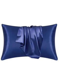 Buy 2 Pieces Pillowcases Silky Satin pillow cover set Hair Skin, Navy Blue Color. in UAE