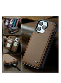 Buy Wallet Case for Apple iPhone 15 Pro Max, Premium Handmade Durable PU Leather Slim Shockproof Case with [Double Magnetic Clasp] [Card Holder] [Kickstand] [RFID Blocking] (Brown) in UAE