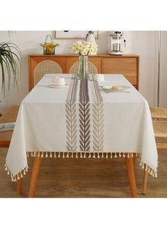 اشتري Table Cloth Farm Kitchen Rectangle Coffee Table Cover Cotton Linen Tablecloth Beige Wine Leaf 55x55 Inches في السعودية