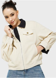 Buy Utility Style Jacket With Contrast Collar in UAE