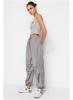 Buy Gray Belted Woven Parachute High Waist Woven Trousers TWOSS23PL00317 in Egypt