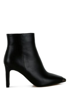 Buy Metallic Cap Toe Faux Leather Boots in Black in UAE