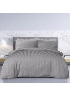 اشتري HOTEL COLLECTION Stripe King Dark Grey Duvet Cover set with 2 Pillow Case 240x260 cm في الامارات