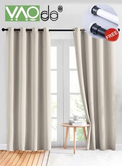 Buy 2 Panels 97% Blackout Curtains with Window Curtain Rods 2.7M Long Complete Drapes for Living Room Thermal Insulated Bedroom 2.1-2.6Wide Window Treatment Drapes Off White in UAE