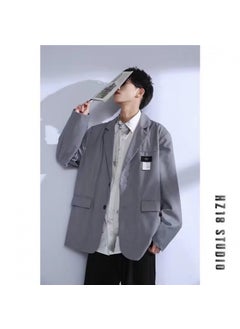 Buy New Casual Mens Blazer Korean Trendy Jacket Gray in UAE