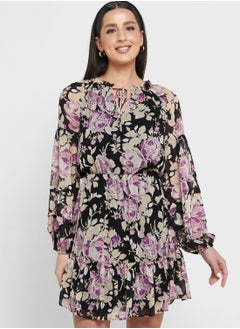 Buy Printed Ruffle Detail Dress in UAE