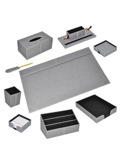 اشتري 9-Piece FIS Executive Desk Set Italian PU, Grey Colour - FSDS172GY في الامارات