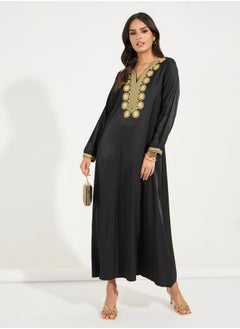 Buy Embroidery Detail V Neck Jalabiya in Saudi Arabia