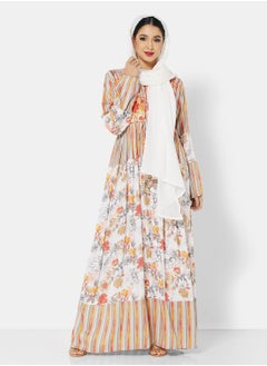 Buy FLORAL PRINT WITH FLORAL EMBROIDERY SAUDI ARABIC JALABIYA in Saudi Arabia