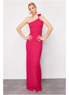 Buy Limited Edition Pink Long Evening Dress with Rose Accessories Sitting on the Body TPRSS24AE00047 in Egypt