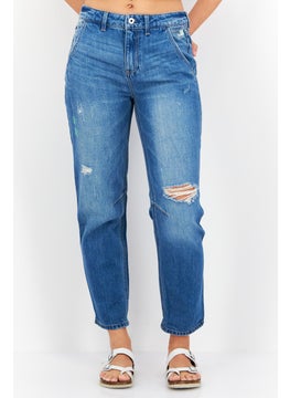 Buy Women Regular Fit Ripped Non Stretchable Jeans, Blue in Saudi Arabia