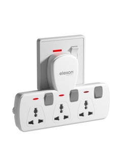 اشتري ELEXON (EL 5003J) Universal Power Extension T Socket with 3 Multi Universal Sockets, Individual Switches and Fireproof Housing for Home and Office | ESMA Approved في الامارات