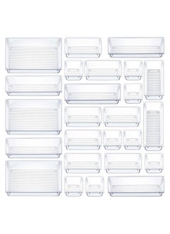 Buy 25 piece Clear Plastic Drawer Organizer Tray, Drawer Dividers Storage Bins For Bathroom, Vanity & Accessories Storage, Small & Large Plastic Containers For Makeup, Kitchen & Utensils. in Saudi Arabia