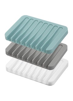 Buy Self Draining Soap Dish, 3 Pack Silicone Soap Dish, Waterfall Drain Soap Holder for Bathroom, Extend Soap Life, Keep Soap Bars Dry Clean and Easy to Clean (White, Gray, Teal) in UAE