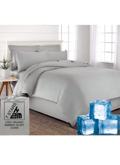 Buy Bamboo Duvet Cover Single Size 160x220 cm With Button Closing and Corner Ties 400TC Cool, Anti-Allergic, Soft and Silky – Silver in UAE