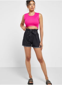 Buy Tie Up Detail Denim Shorts in Saudi Arabia