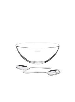 اشتري Tramontina Serving Set Lapidar Crystal Salad Set With Stainless Steel Salad Servers, 3 Pieces Set, 25 Cm And 2.9 Liters في الامارات