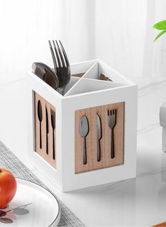Buy Wooden Utensils Holder Kitchen Cutlery Drain Organizer Rack Flatware Caddy Storage Box for Spoons Forks Knifes and Chopsticks in UAE