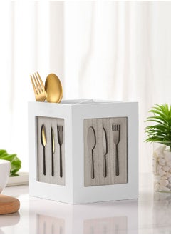 Buy Wooden Utensils Holder Kitchen Cutlery Drain Organizer Rack Flatware Caddy Storage Box for Spoons Forks Knifes and Chopsticks in UAE