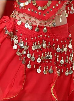 اشتري Belly Dance Belt With Coins Pendant Waist Chain Skirt Hip Scarf Belt Dance Costume Accessory  Red في الامارات