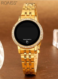 Buy Women's Digital Touch Screen Watch Led Display Round Dial with Rhinestones Decorated Bezel Waterproof Luminous Stainless Steel Strap Wristwatch with Calendar Display, Gold in Saudi Arabia