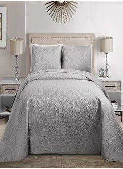 Buy Fancy Collection 3pc King/California King Embossed Oversized Coverlet Bedspread Set Solid Silver New in UAE