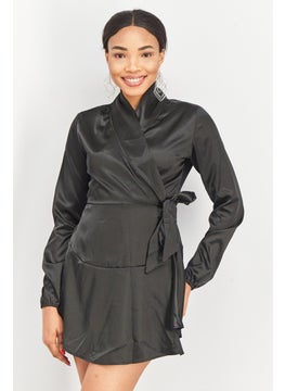 Buy Women Satin Wrap Dress, Black in UAE