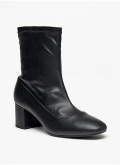 اشتري Women's Solid Slip-On Ankle Boots with Block Heels في الامارات