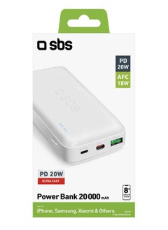 Buy SBS 20,000 mAh multi-port power bank with 20W Power Delivery technology,designed in Italy in UAE