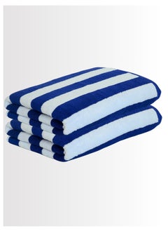 اشتري 2 Pieces Luxury Oversized Beach Towel Set Pack of 2 90x180cm Extra Large Premium Cotton 550 GSM Ultra Soft and Highly Absorbent Pool Cabana Stripe Hotel And Spa Quality Towels Blue and White Stripe في الامارات