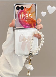 Buy Motorola Razr 50 Ultra Case，Featuring A Pearl Bracelet And A Fully Wrapped, Drop Resistant With A Premium Silicone Ins Bow in Saudi Arabia