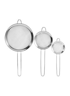 Buy 3-piece set of mesh stainless steel filter-suitable for kitchen, filter diameter: 3.2inches, 5.8 inches, 8 inches, with self-adhesive hook, silver in UAE