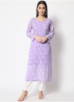 اشتري Hand Embroidered Chikankari Cotton Straight Kurta-AL3592 في الامارات