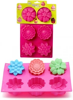 Buy Silicone cake mold 6 cavity flower shape mold Multicolor in Egypt