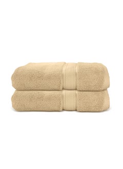 Buy Hotel Linen Klub LUXURY PACK of 2 Hand Towels - 100% Cotton 650 GSM Terry Dobby Border Ring Spun - Super Soft ,Quick Dry,Highly Absorbent  Size: 40x70cm, Beige in UAE