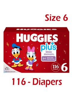 Buy 116-Piece Little Movers Plus WIth 2 in 1 Skin Protect Limited Edition Baby Diapers Size 6 in UAE