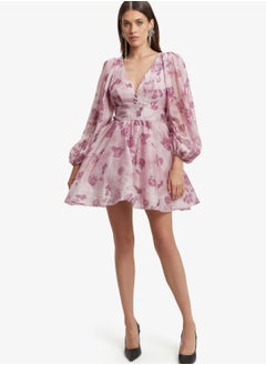 Buy Balloon Sleeve Floral Printed Dress in Saudi Arabia