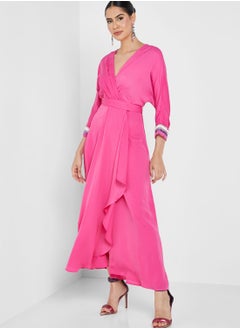 Buy Surplice Neck Belted Dress in Saudi Arabia