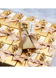 Buy 50 Pack Glossy Gold Paper Champagne Color Candy Gift Boxes for Bridal Shower Baby Shower Favors Small Candy Packing Box Wedding Party Favor Boxes Graduation Gift with Bows Flowers and Tags Gold in Saudi Arabia