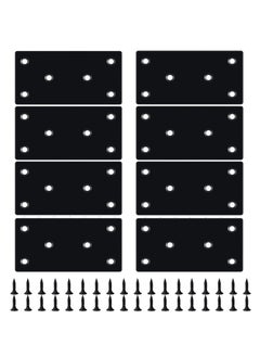 اشتري 8PCS Black Flat Mending Plate Stainless Steel Flat Bracket with Holes Metal Straight Brace Repair Joining Fixing Bracket for Wood with Screws في الامارات