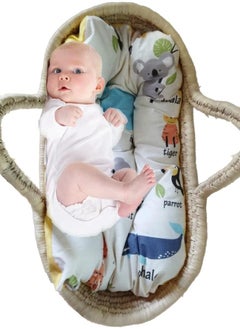 Buy Strudy wicker babynest with cotton fabric mattress and microfiber filling for infants and toddlers with toll net to prevent insects and two arches to hang baby toys on them in Egypt