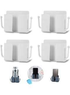 Buy 4 Pieces Wall Mount Phone Holder Self-Adhesive Wall Beside Organizer Storage Box Plastic Charging Phone Stand Remote Wall-Mounted Phone Brackets Holder for Bedroom (White) in UAE