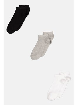 Buy Men 3 Pairs Plain Ankle Socks, White/Grey/Black in UAE