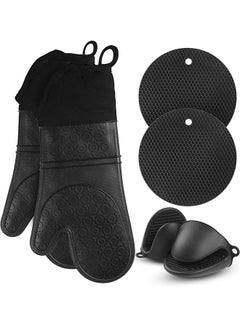 Buy 6PCS Oven Mitts and Pot Holders Sets, Silicone Baking Gloves Heat Resistant Inner Soft Liner, Mini Oven Mittens and Hot Pads, Oven Gloves for Cooking, Grill and Bbq (Black) in Saudi Arabia