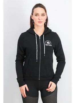 Buy Women Hood With Drawstring Long Graphic Print Sweatshirt, Black Combo in Saudi Arabia