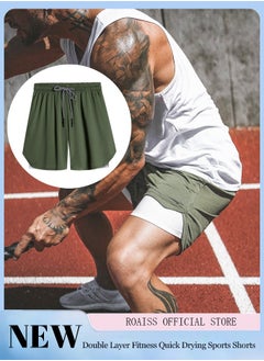 Buy Men's Casual Beach Shorts Solid Double Layer Running Shorts Mesh Sports Shorts Drawstring Lace up Fitness Shorts in UAE