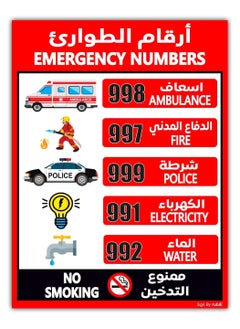 اشتري UAE Emergency Numbers Magnetic Sticker Sign, Removable, Highly Reflective, Help Line List, Waterproof, Premium Magnet Sign (Large 21x28cm) في الامارات